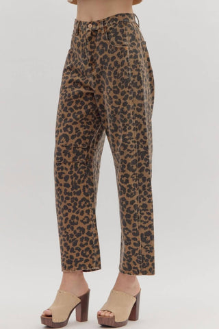 Entro - Leopard Print Barrel Leg Jeans
