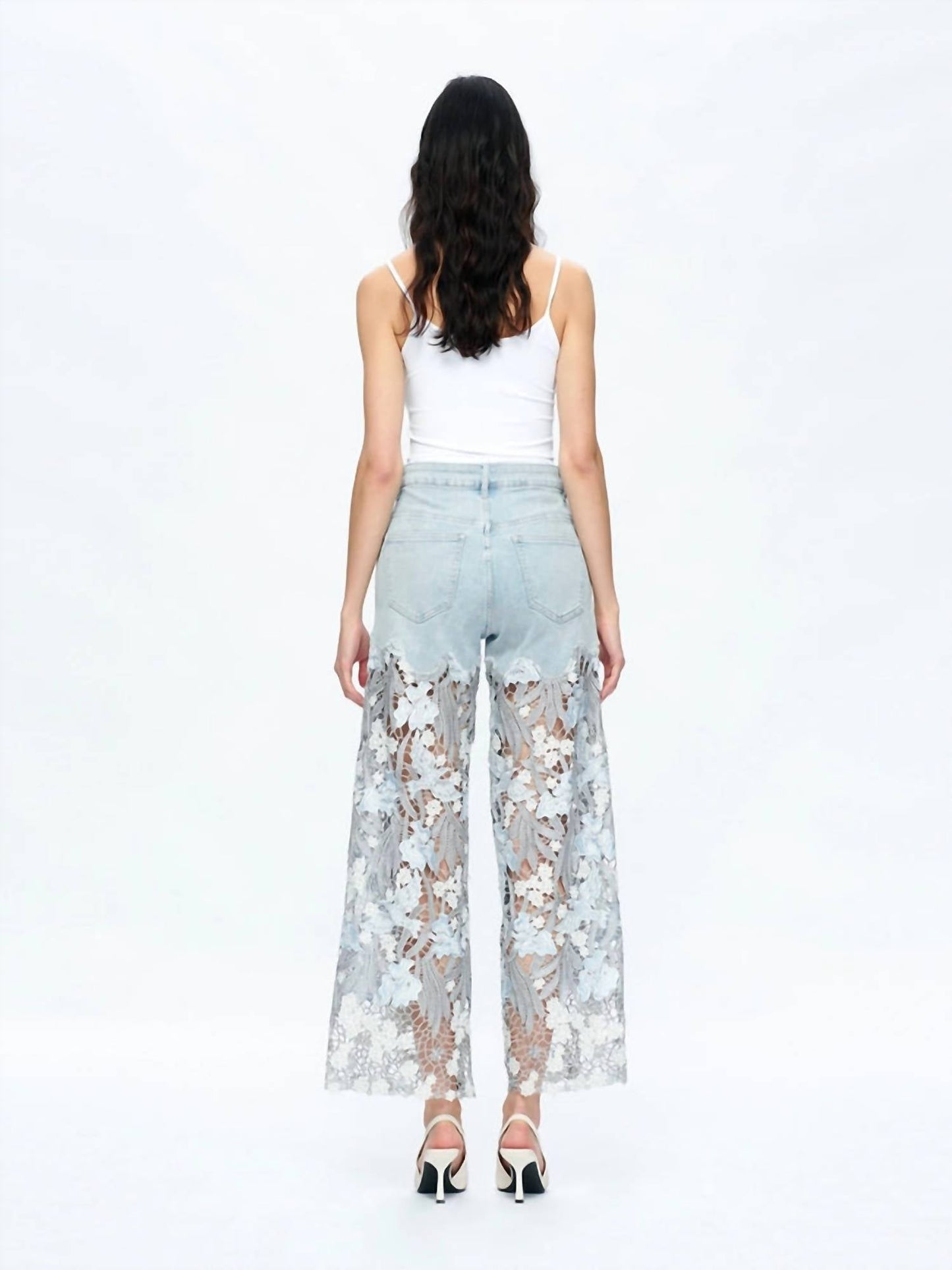 Bayeas - High Rise Wide Leg Jeans with Lace Spliced