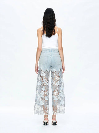 Bayeas - High Rise Wide Leg Jeans with Lace Spliced