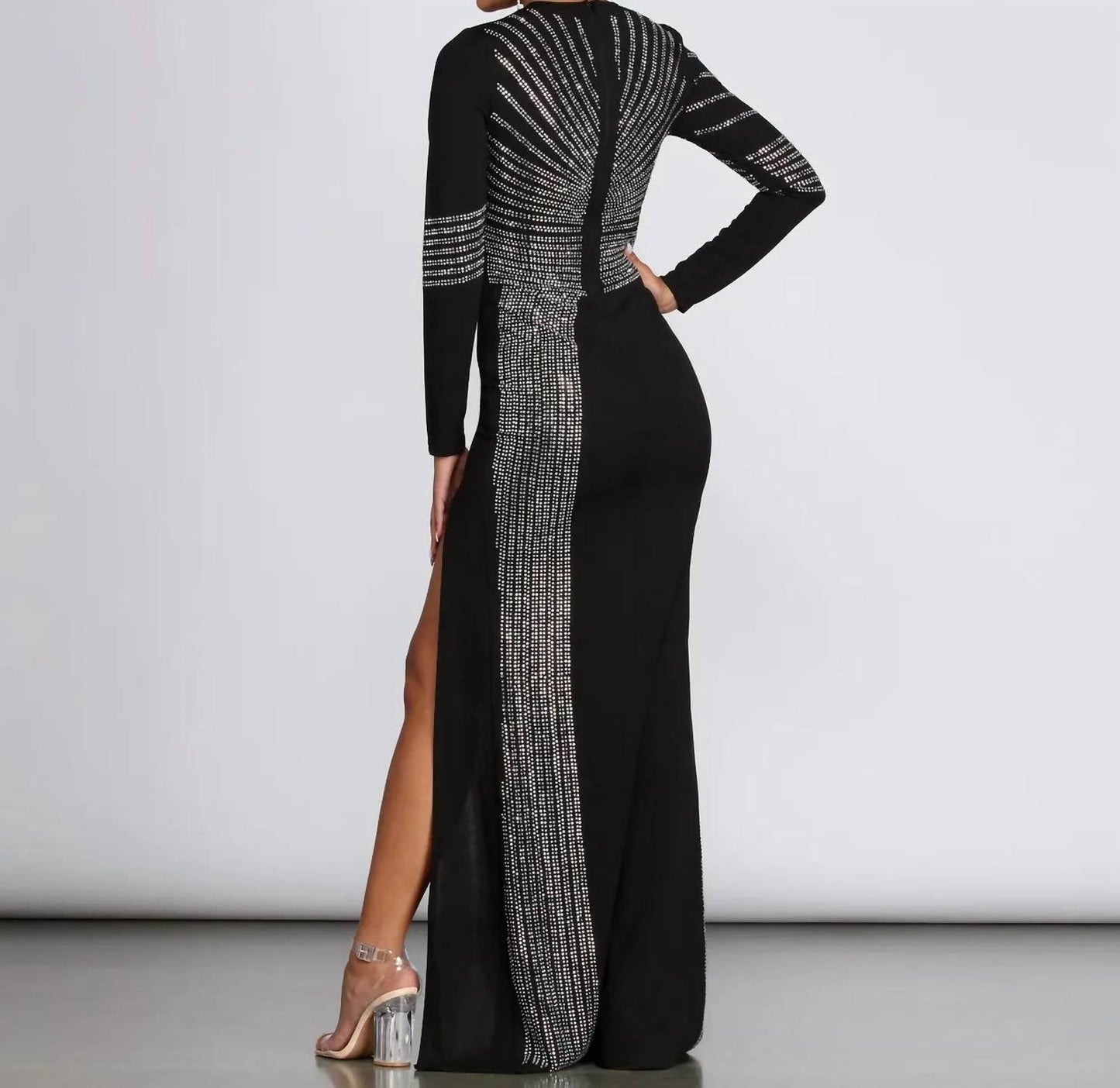 Gaje - Lita Heat Stone High Slit Formal Evening Dress