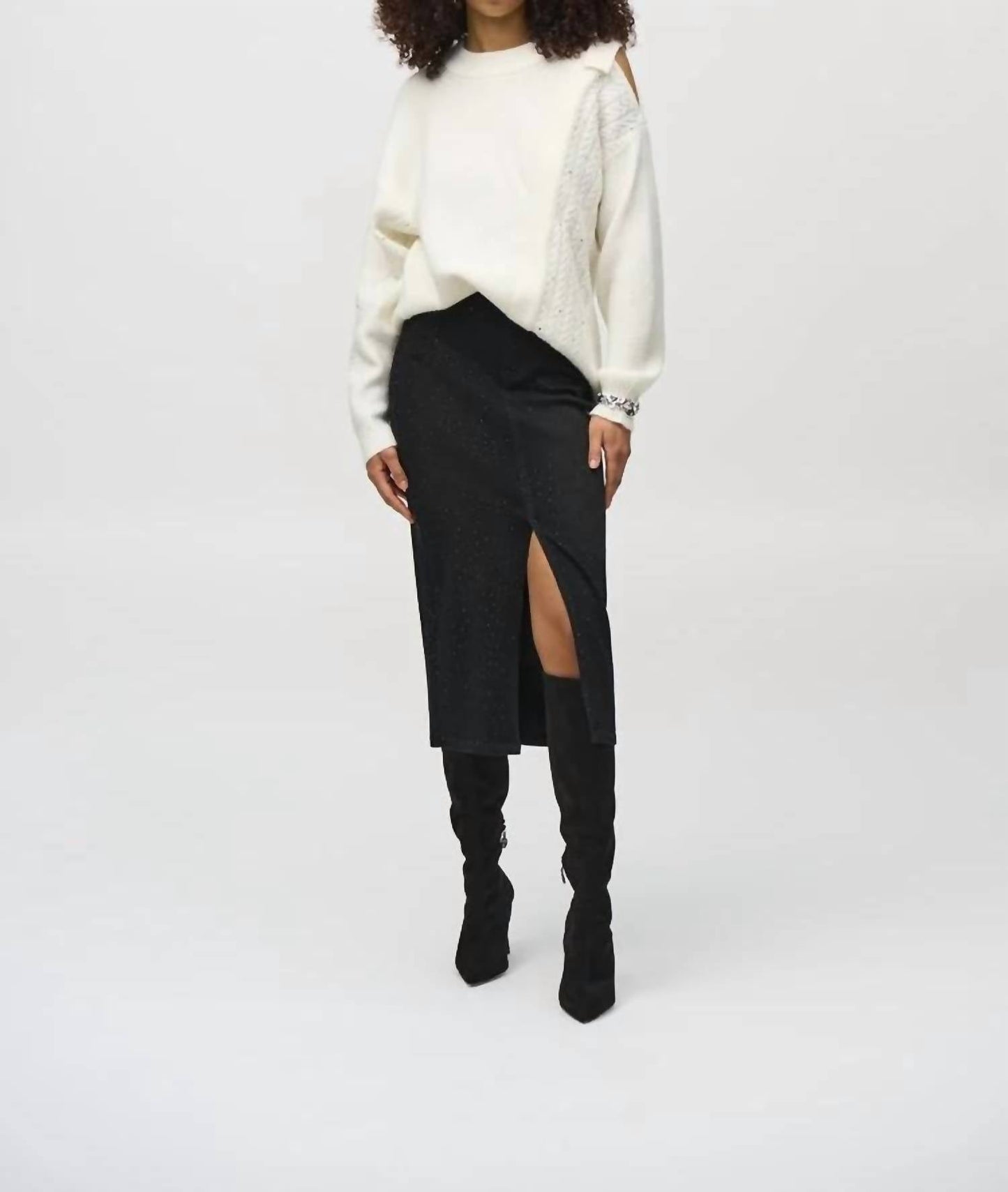 Joseph Ribkoff - Classic Denim Pencil Skirt W/ Rhinestones