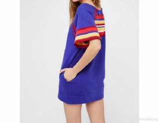 Free People - Blue Knit Minidress Short Sleeve Striped