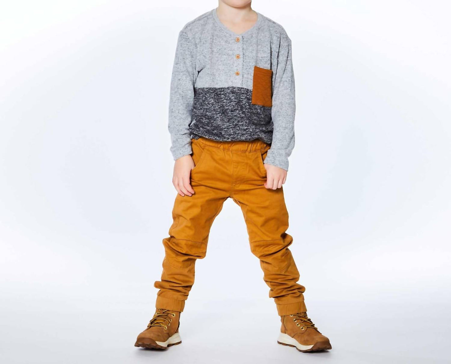 Deux Par Deux - Boys' Quilt Pocket Brushed Jersey Top