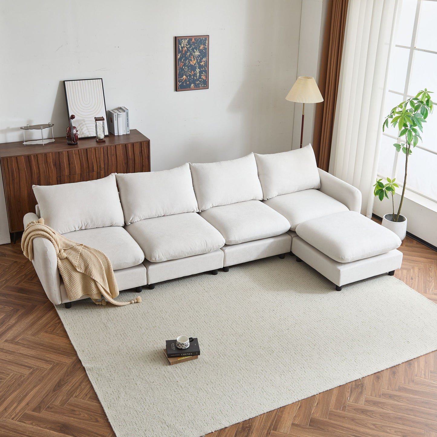 Oversize Modular Sectional Sofa With Ottoman For Living Room