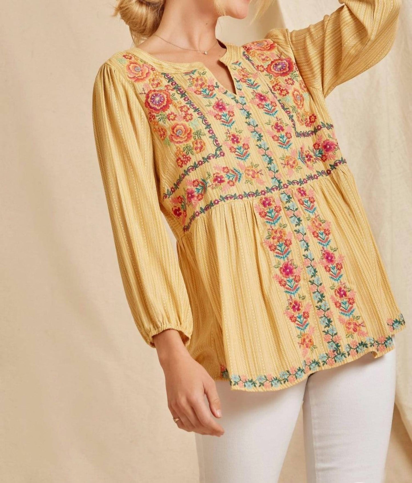 Andree By Unit - Women's Floral Embroidered Babydoll Top
