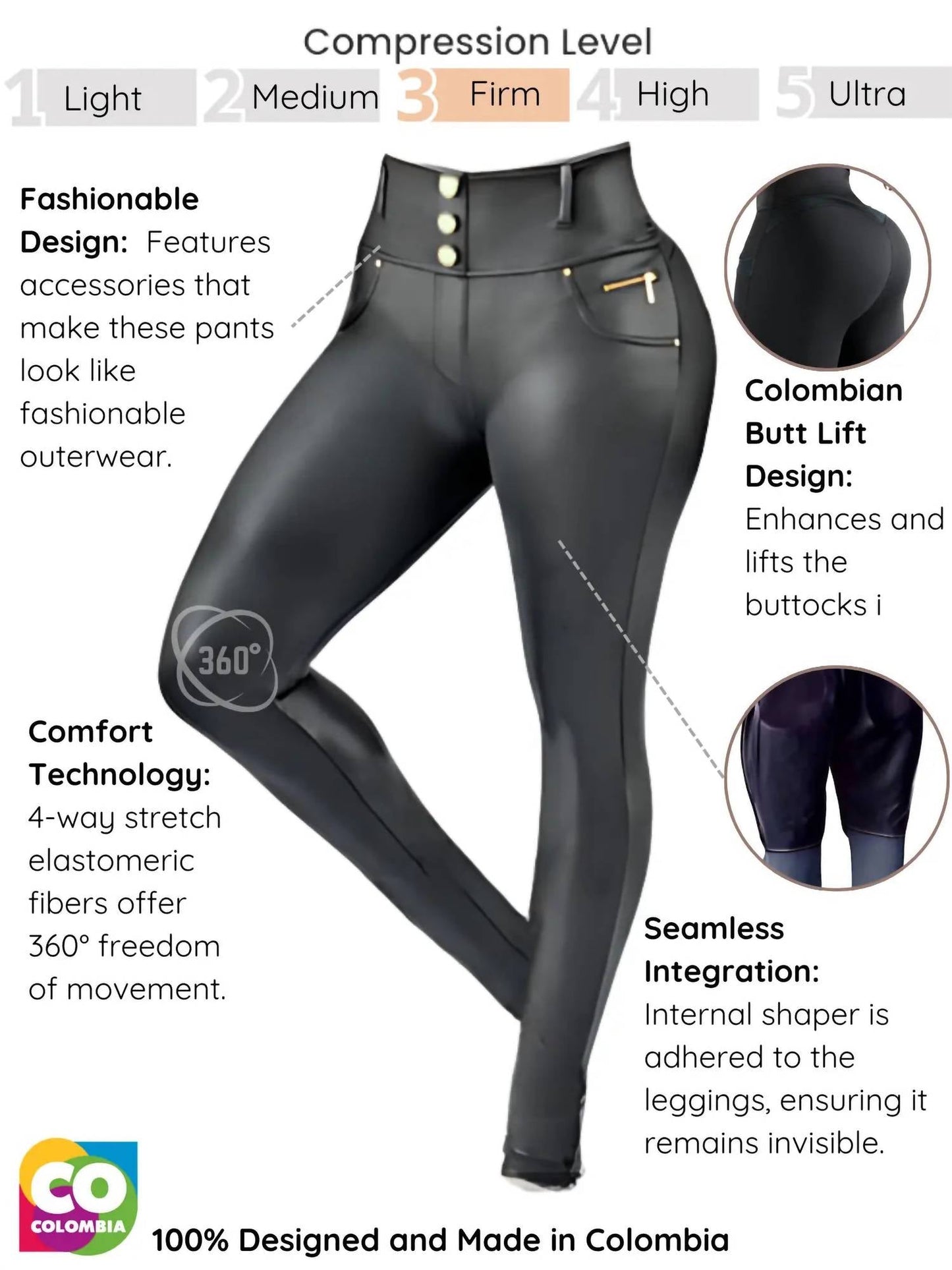 Siluets - Leather Look Shapewear Dress Pants – Butt Lift, Cellulite Control & Flawless Silhouette