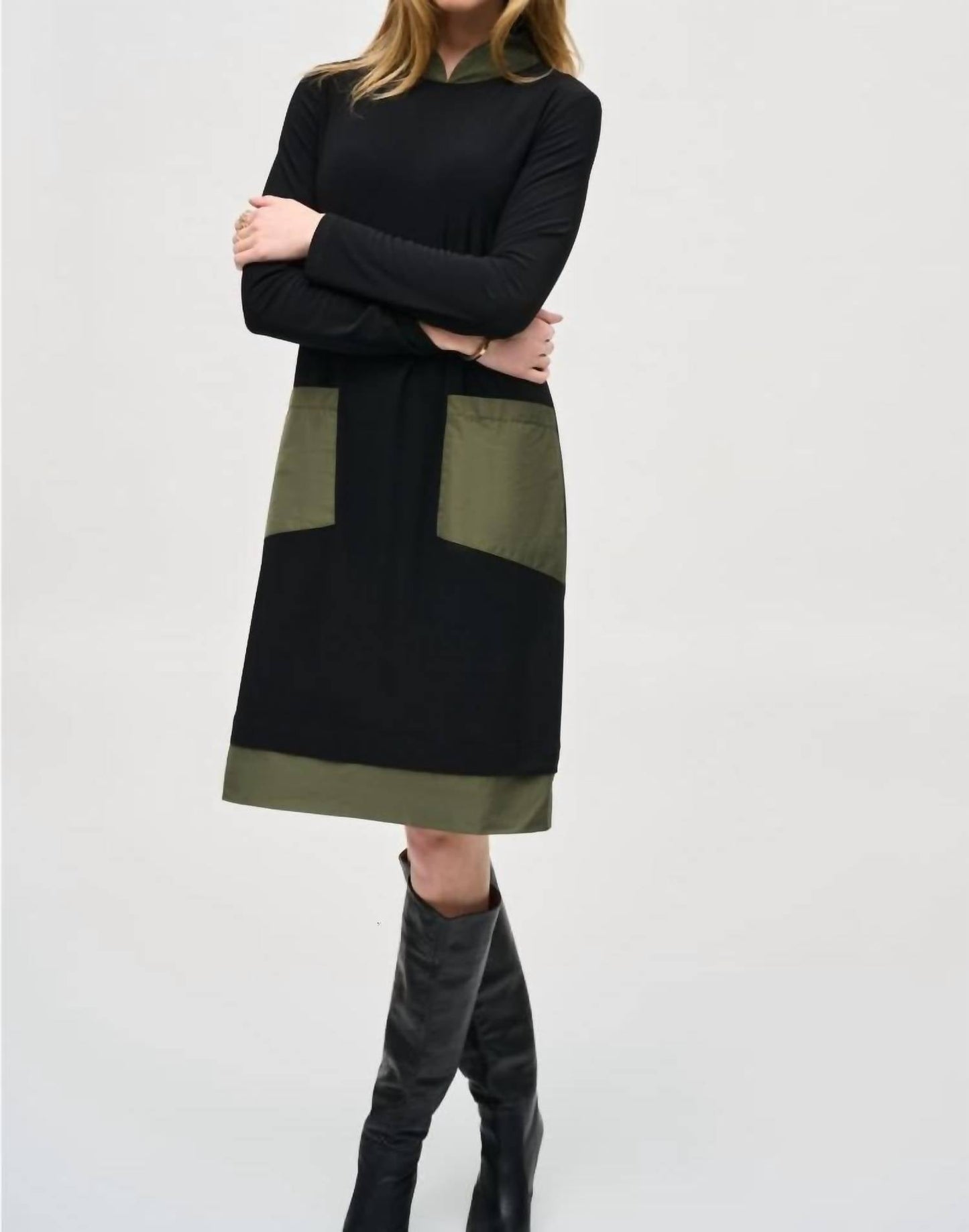 Joseph Ribkoff - Two-tone Color Block Long Sleeve Shift Dress