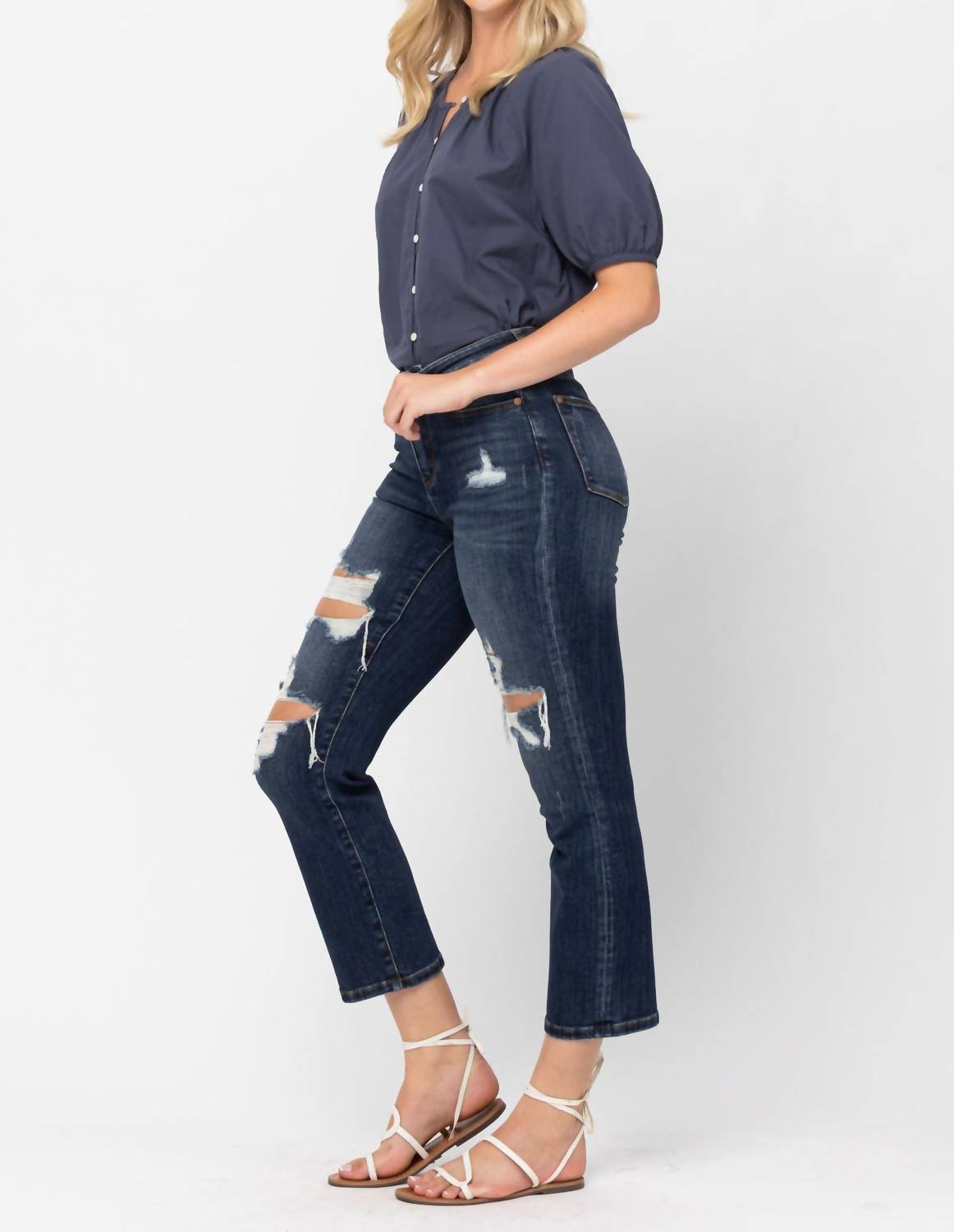 Judy Blue - Mid Rise Crop Leg Straight Jean