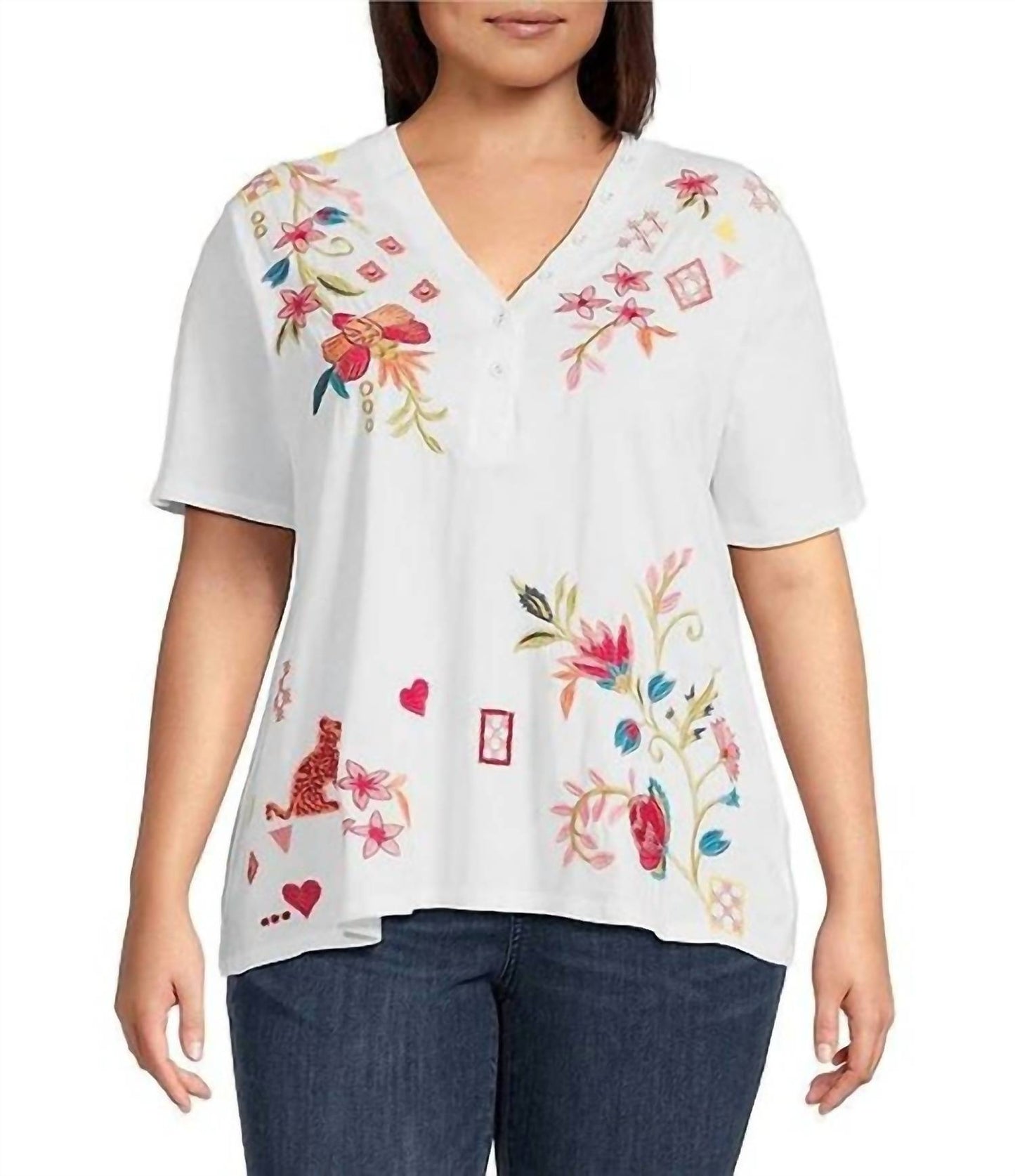 Johnny Was - Women's Button Neck Tee Georgia Plus