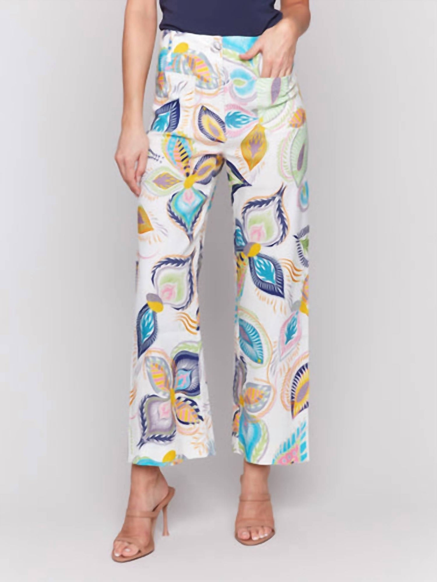 Charlie B - Printed Cropped Linen Blend Pants
