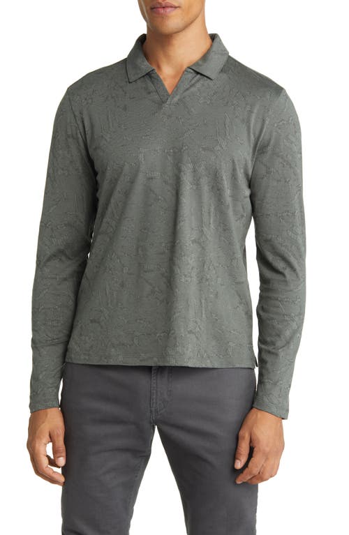 Robert Barakett Barnes Jacquard Long Sleeve Polo in Soldier Green, Size X-Large