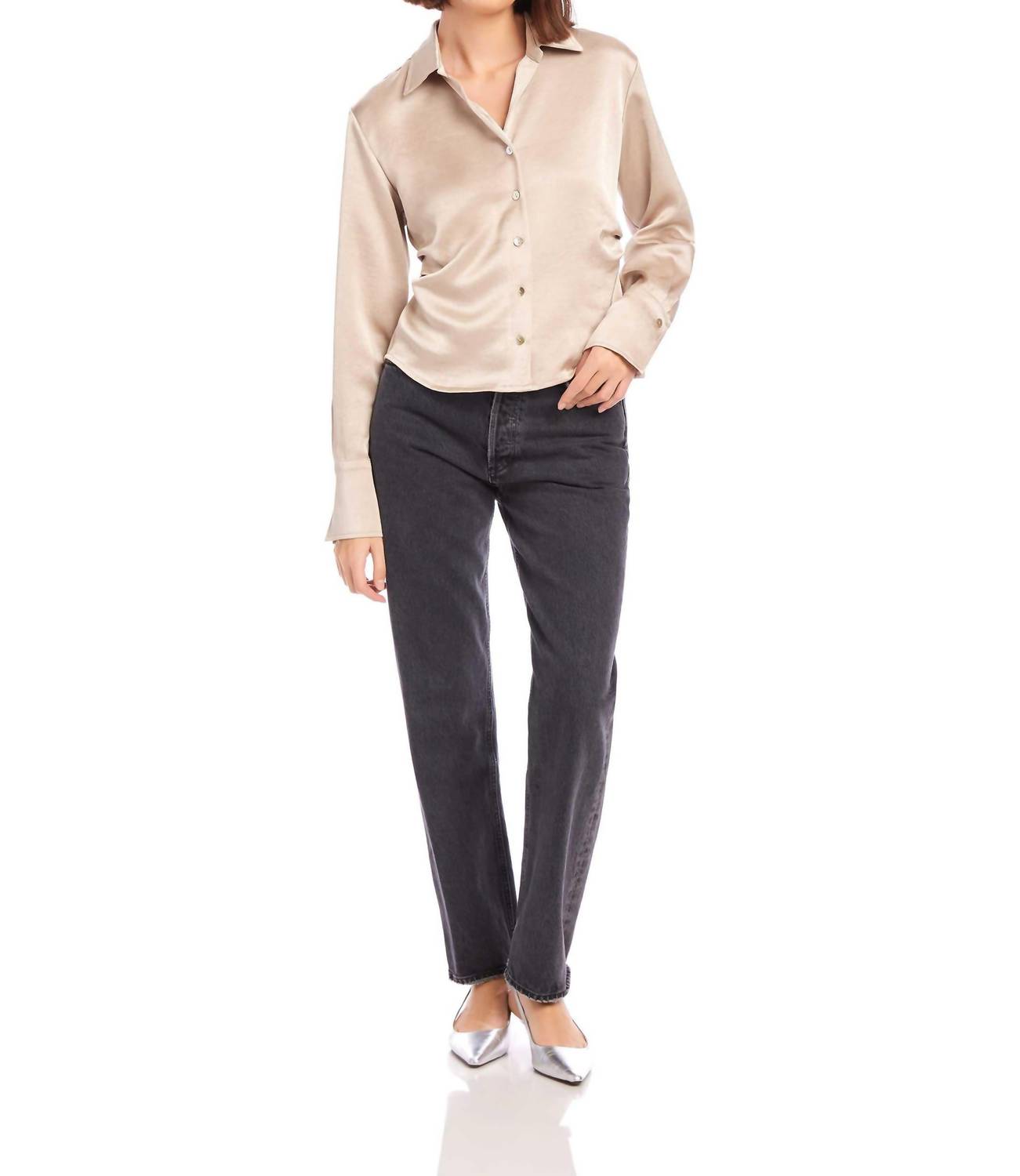 Fifteen Twenty - Tawnie Side-pleat Satin Shirt