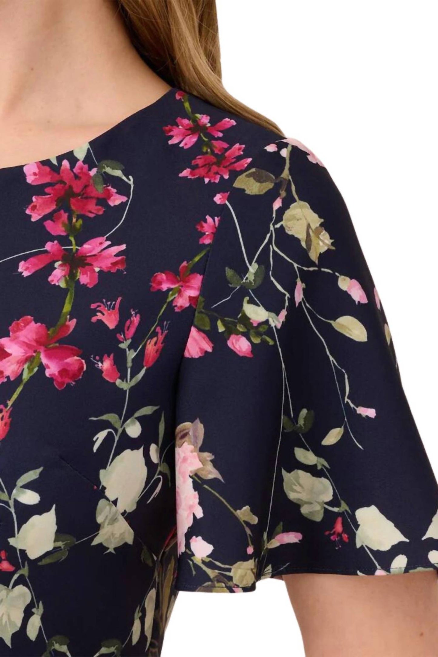 Adrianna Papell - Floral Print Crepe Midi-length Sheath Dress