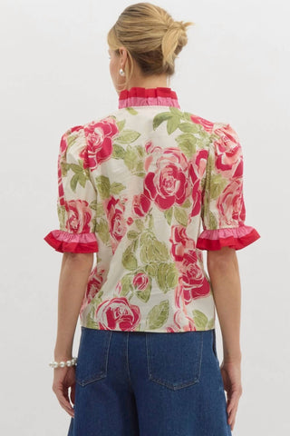 Entro - Rose Print Pullover Top