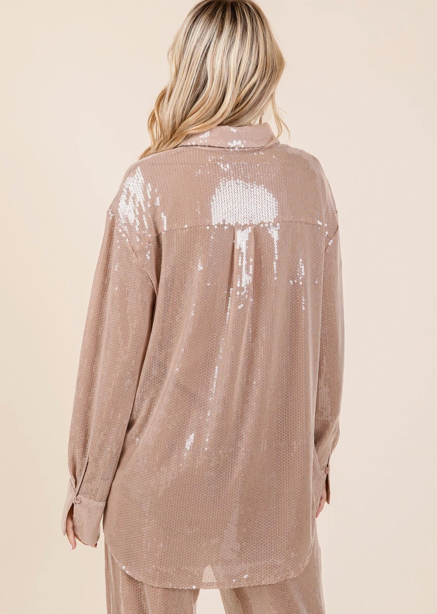 Geegee - Sequin Oversized Button Up Blouse