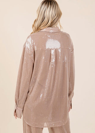 Geegee - Sequin Oversized Button Up Blouse