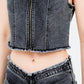 American Bazi - Trendy Cropped Denim Vest With Raw Hem