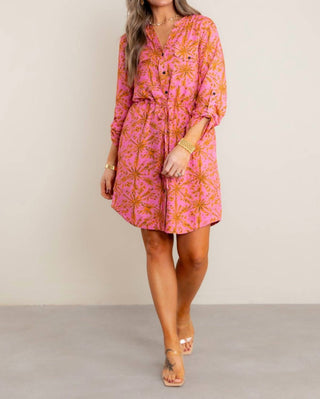 Tribal - Roll-up Sleeves Mini Dress
