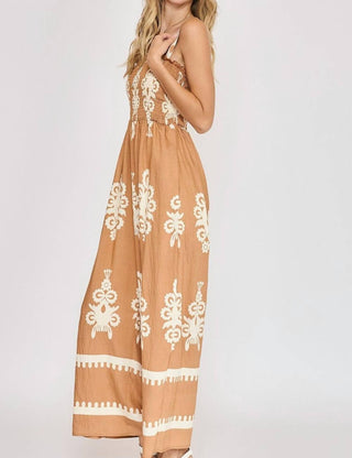 Trendsi - Umgee Full Size Smocked Printed Wide Leg Jumpsuit Plus Size