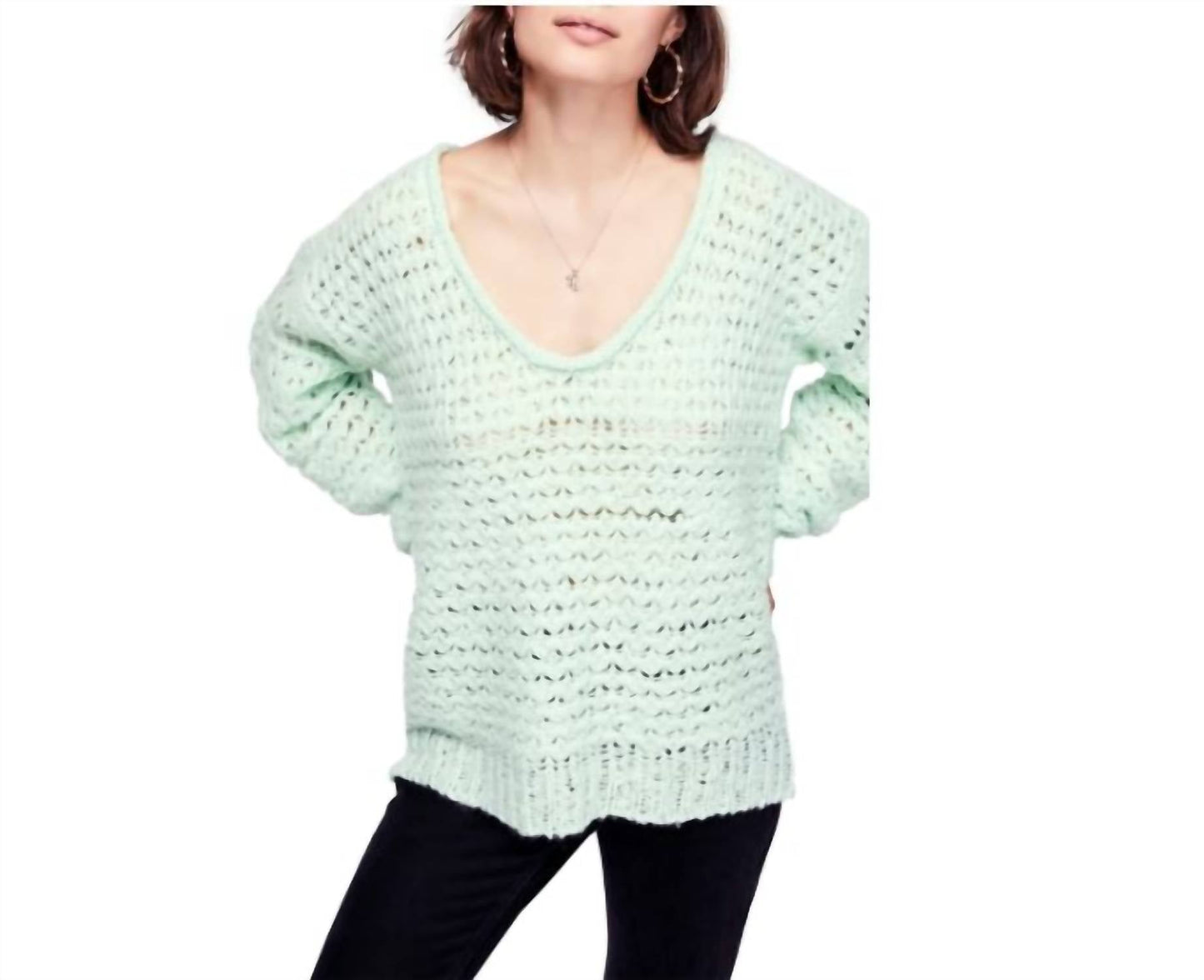 Free People - Crochet Wool Blend Pullover Sweater Mint Green