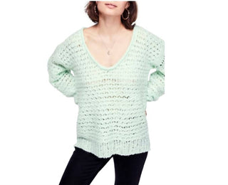Free People - Crochet Wool Blend Pullover Sweater Mint Green