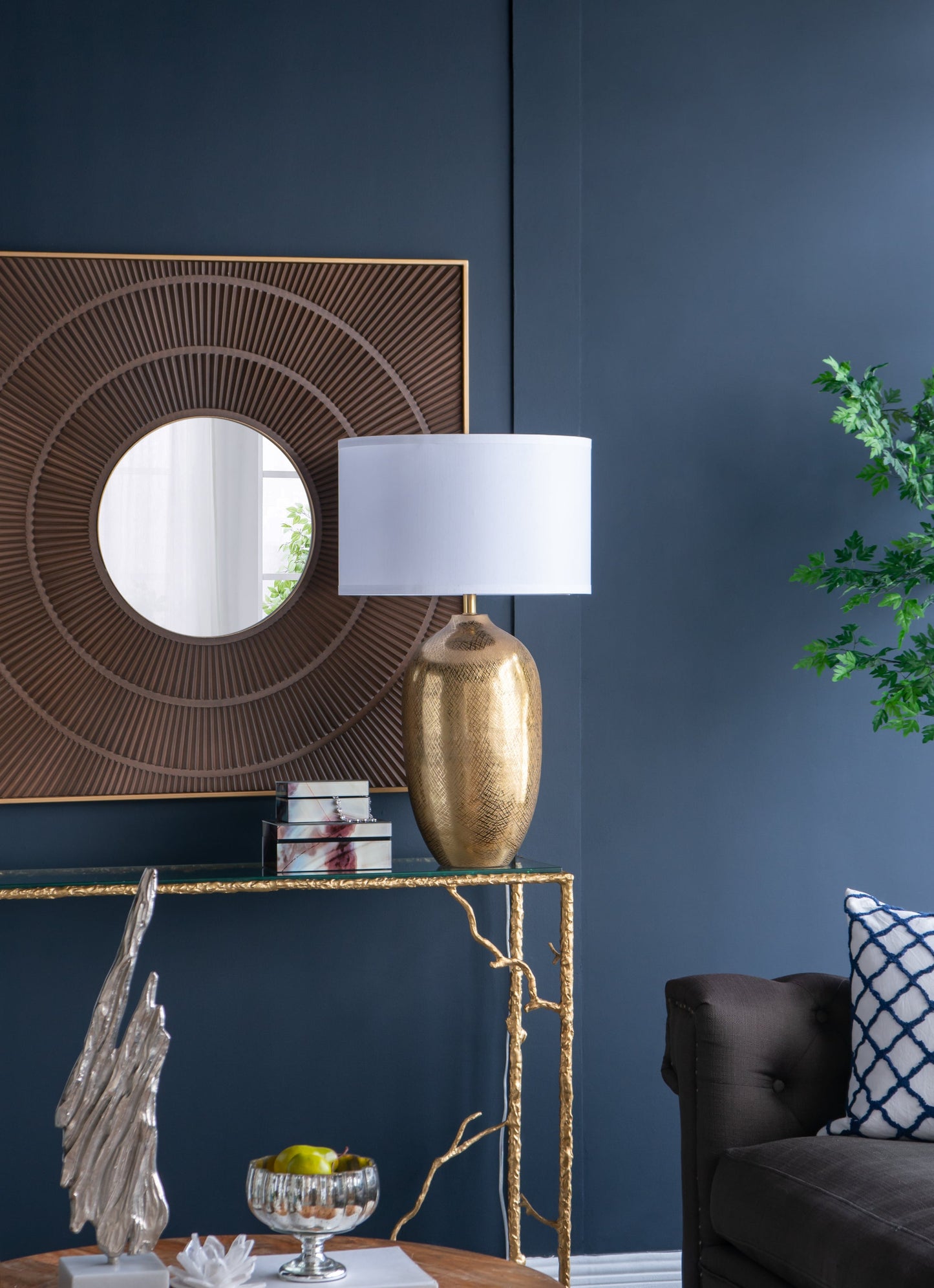 D18x31" Round Aluminum Sheet Gold Table Lamp with White Fabric Shade