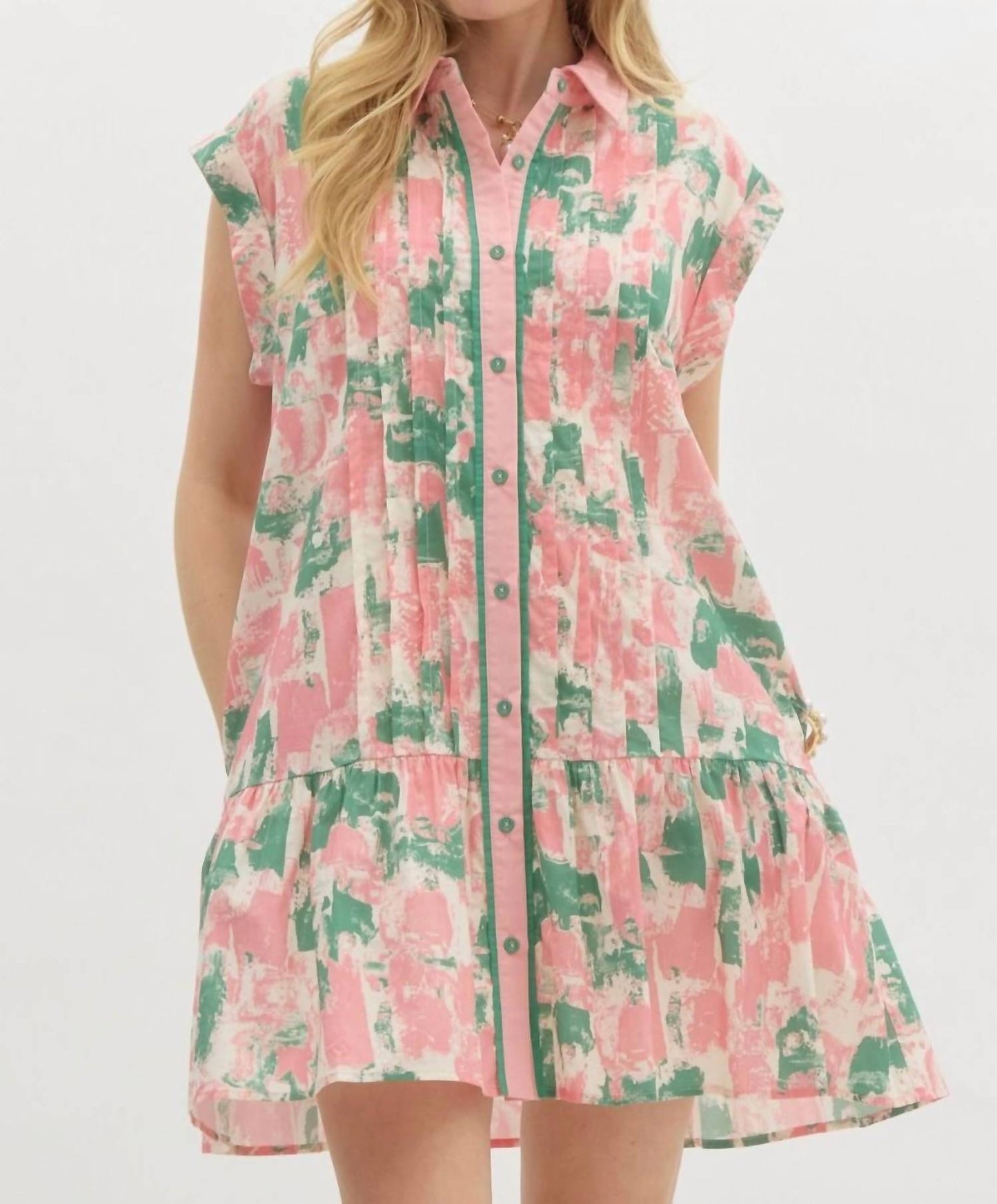 Entro - Pintuck Detail Watercolor Dress