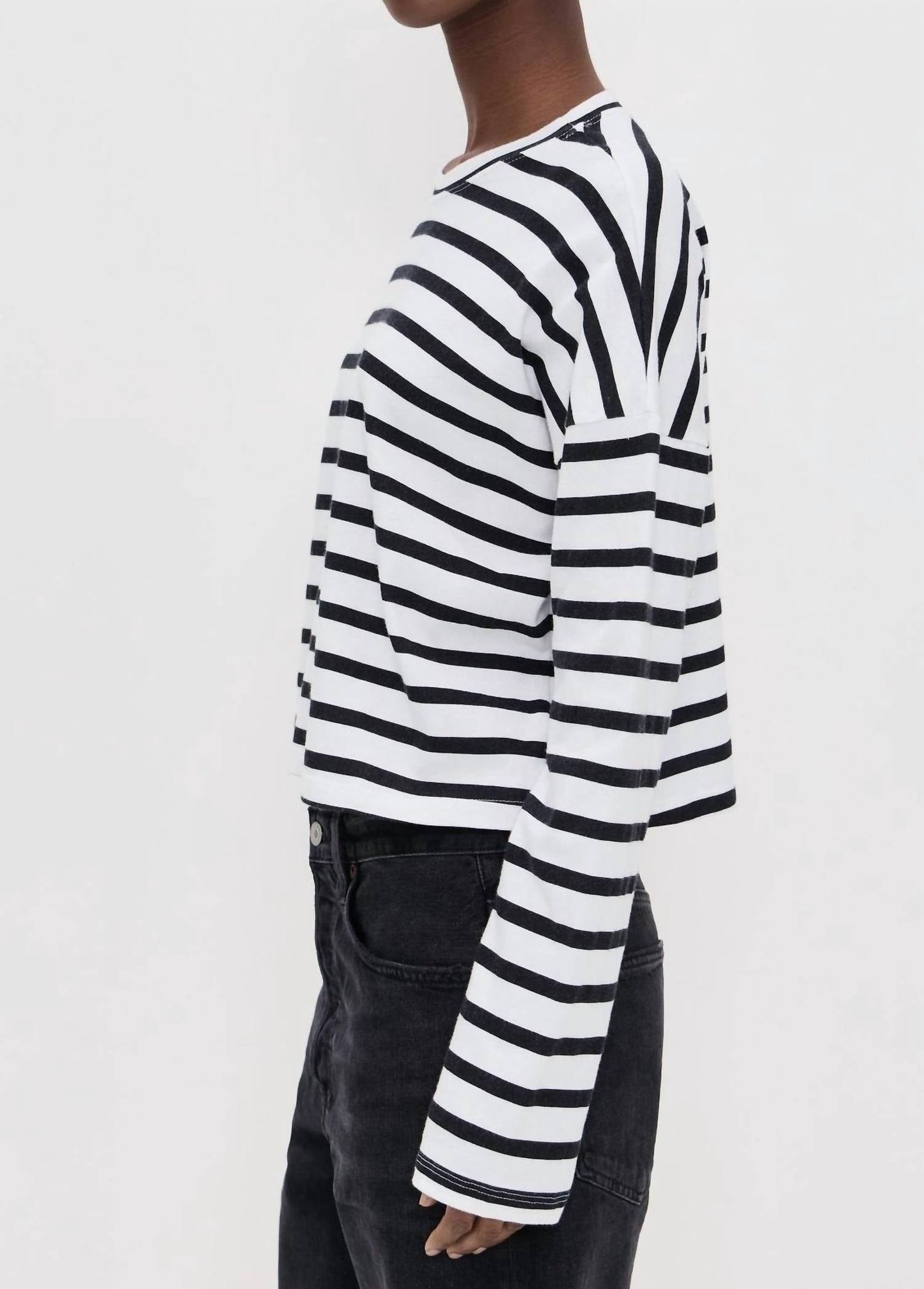 Askk Ny - Cropped Long Sleeve Stripe Tee