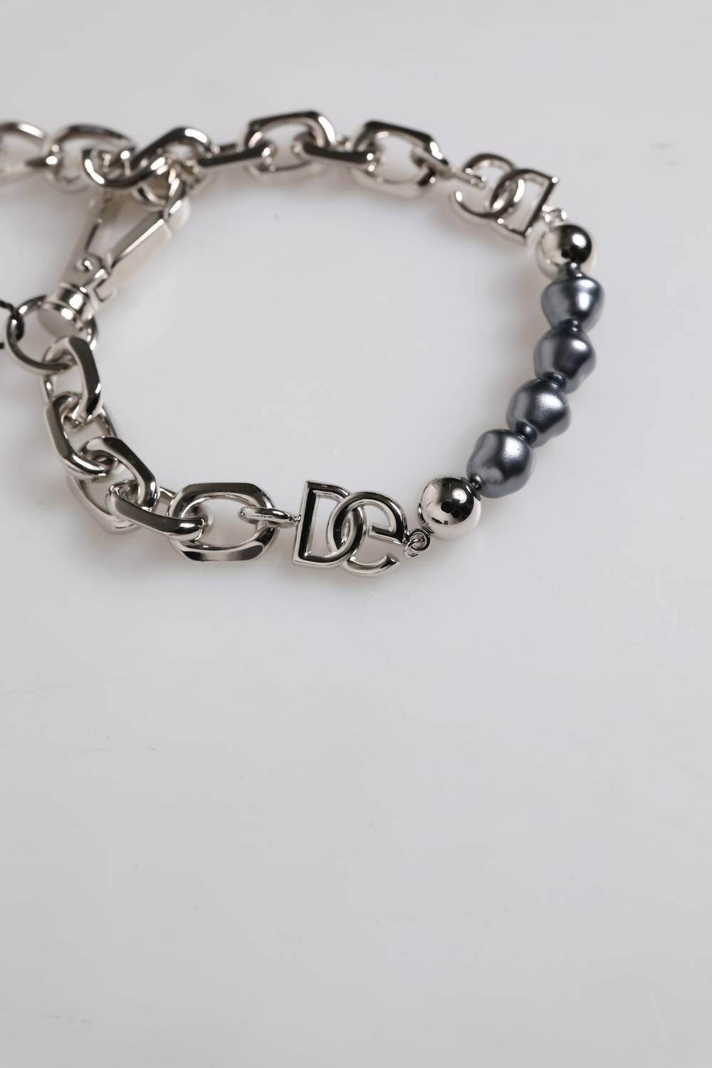 Dolce & Gabbana - Women's Tone Chain Lobster Clasp Logo Gray Pearls Bracelet