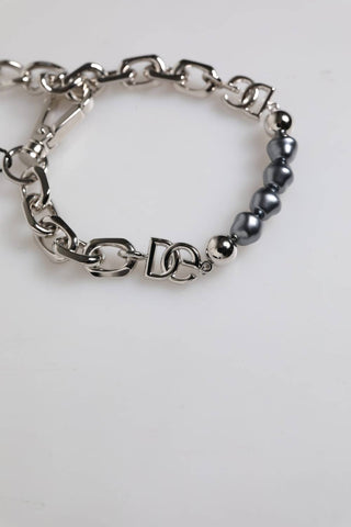 Dolce & Gabbana - Women's Tone Chain Lobster Clasp Logo Gray Pearls Bracelet
