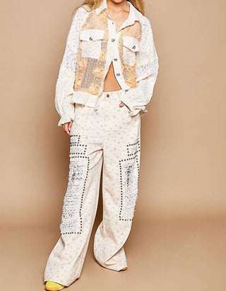 Pol - Flower Detail Button Down Top