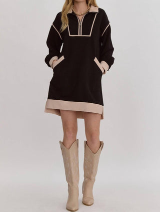 Entro - Long Sleeve Half Zip Short Dress