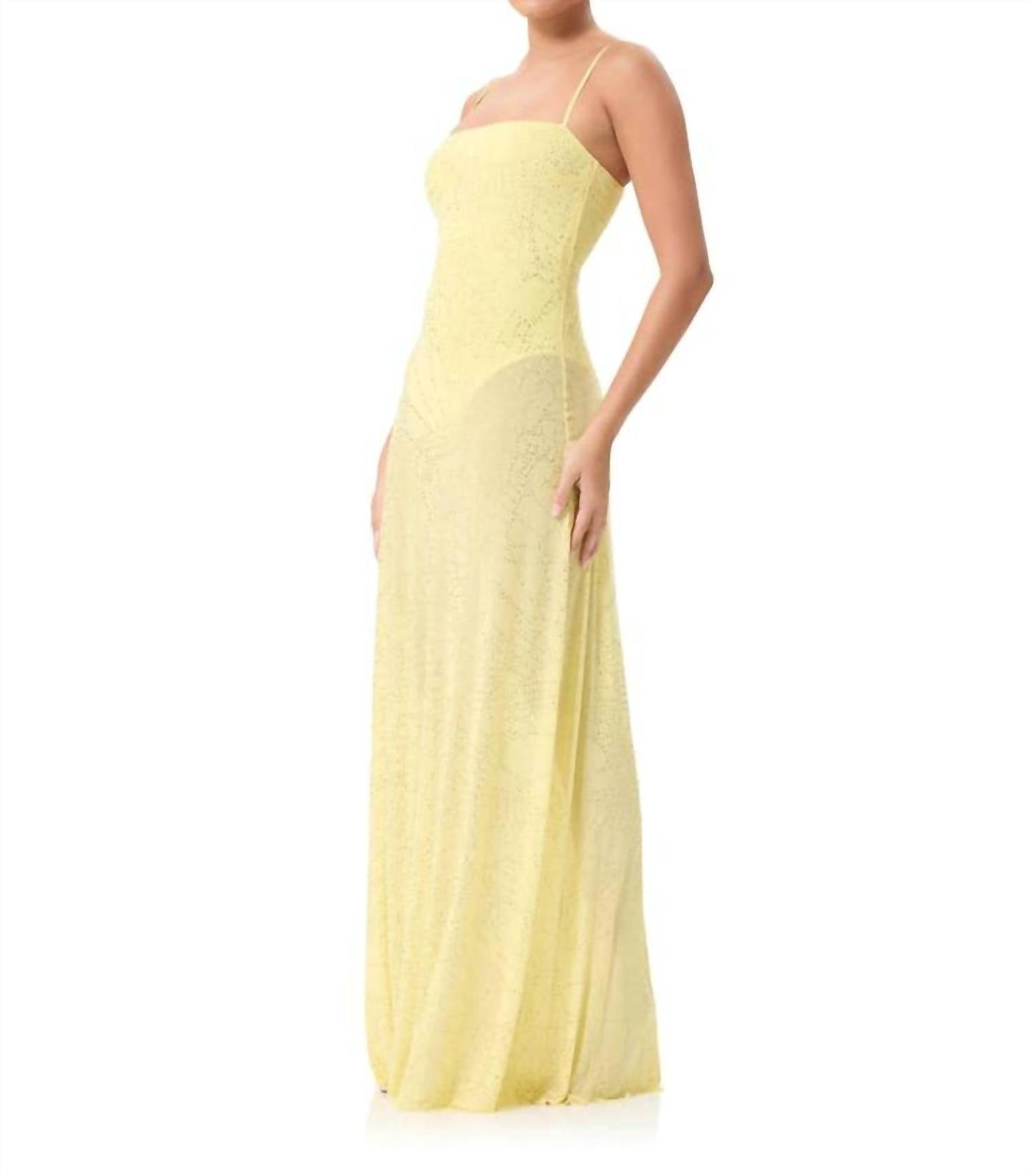 Afrm - Shea Rhinestone Sheer Maxi Dress With Bodysuit