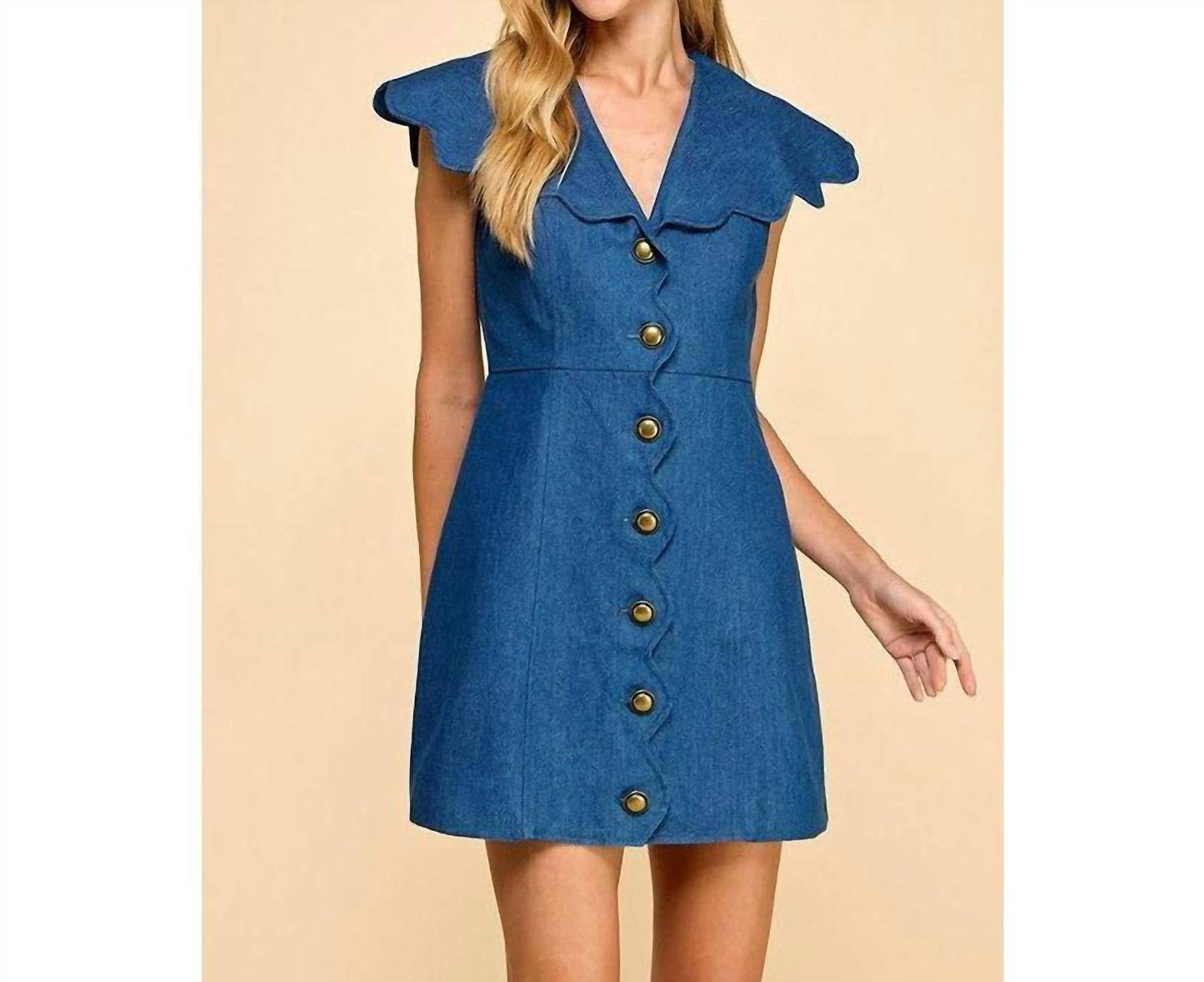 Tcec - Denim Scallop Detail Button Down Dress