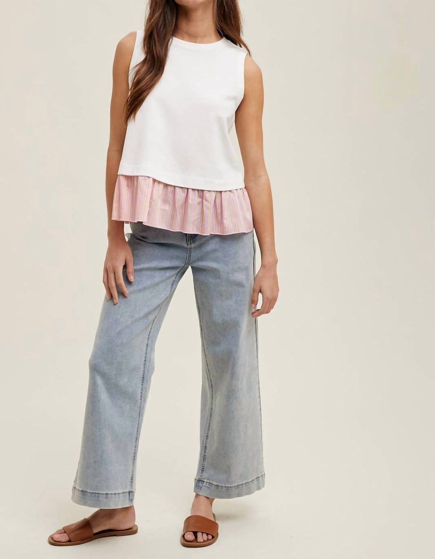 Wishlist - Twofer Striped Hem Knit Tank Top