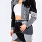American Bazi - Trendy Cropped Denim Jacket With Puff Sleeves