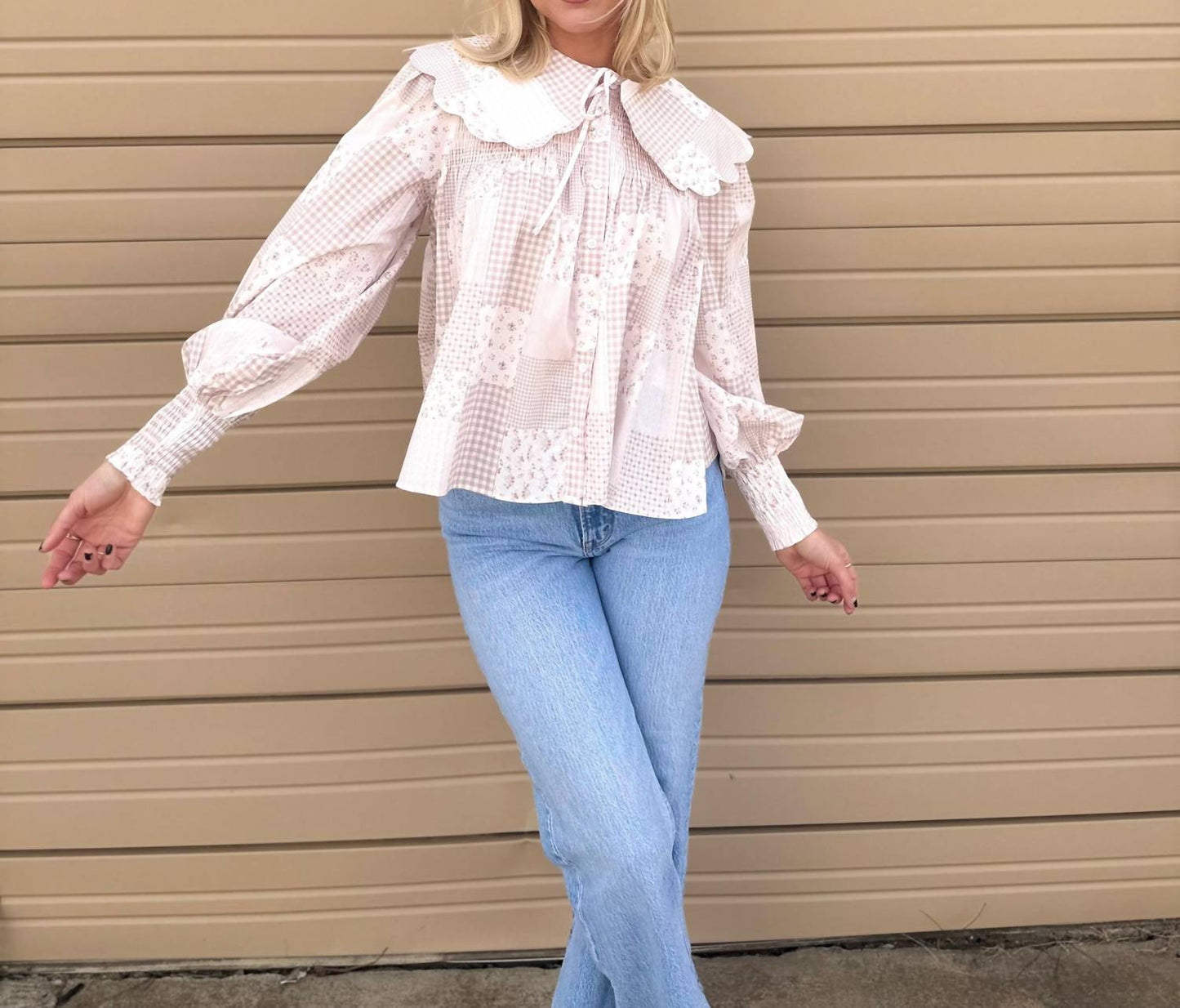 Aureum - Felicity Scallop Collar Tile Print Blouse