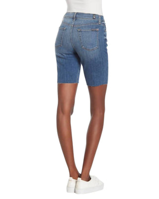 7 For All Mankind - High Rise Raw Hem Bermuda Denim Shorts