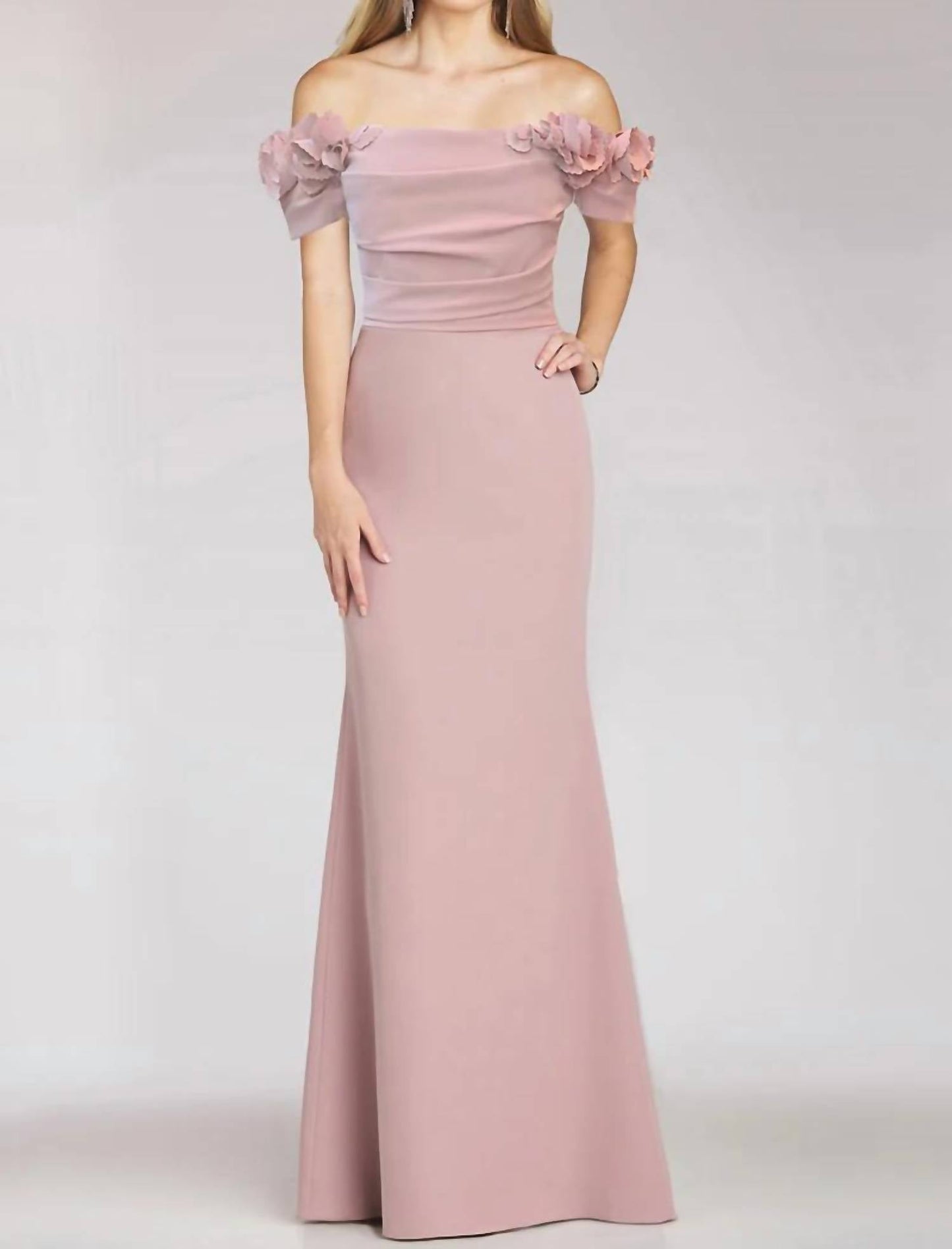 Gia Franco - Off Shoulder Floral Applique Evening Dress