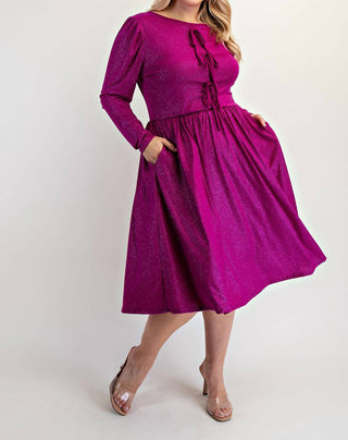The Curve La - Plus Size Glitter Knit Flare Dress With Bow Details