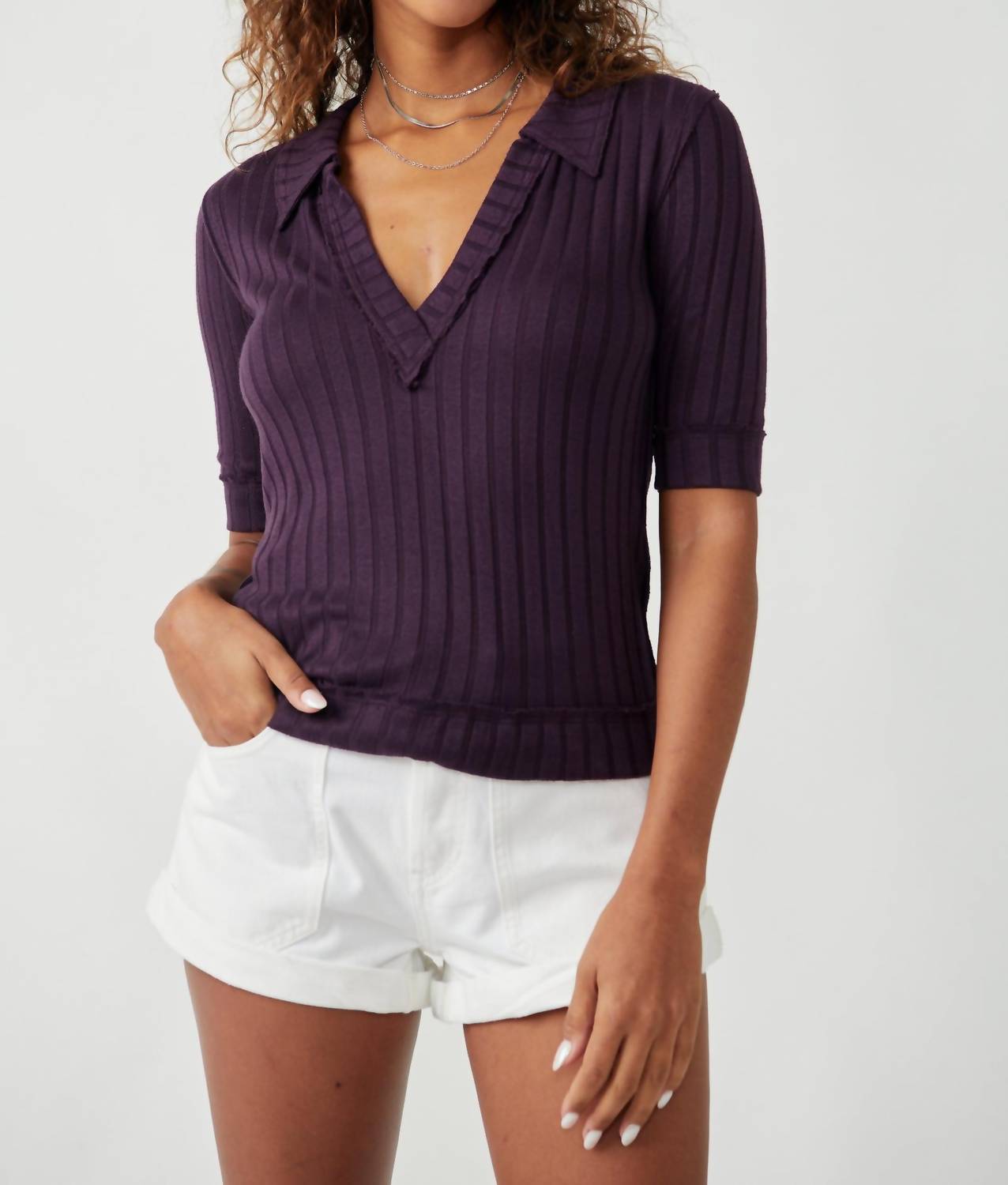 Free People - Krystal Polo Collared Short Sleeve Top