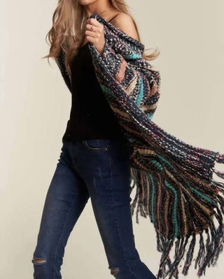 Trendsi - Adora Multi Colour Sweater Long Cardigan With Fringes
