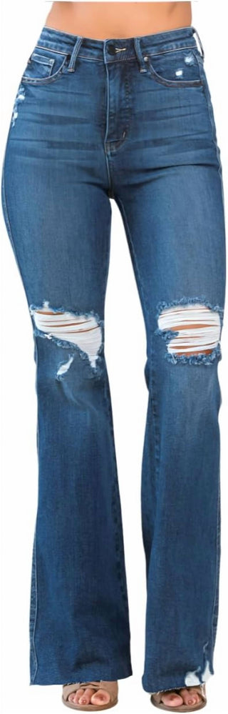Judy Blue - High Rise Control Top Distressed Flare Jeans