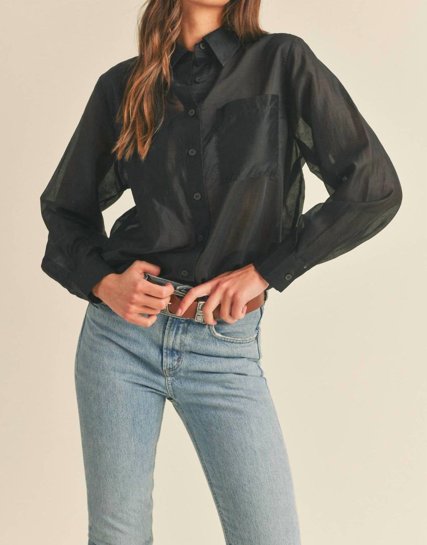 &Merci - SHEER COLLARED BUTTON-DOWN SHIRT