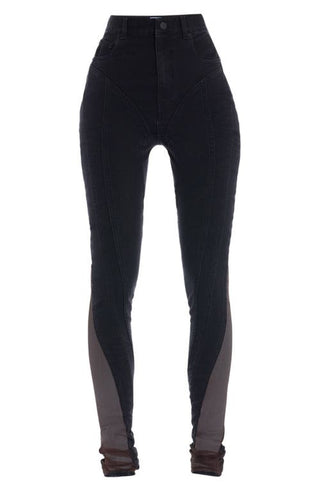 MUGLER Spiral High Waist Denim & Tulle Skinny Jeans in 19991 Black