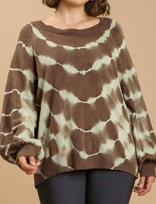 Trendsi - Umgee Full Size Ribbed Hem Tie Dye Round Neck Sweater Plus Size