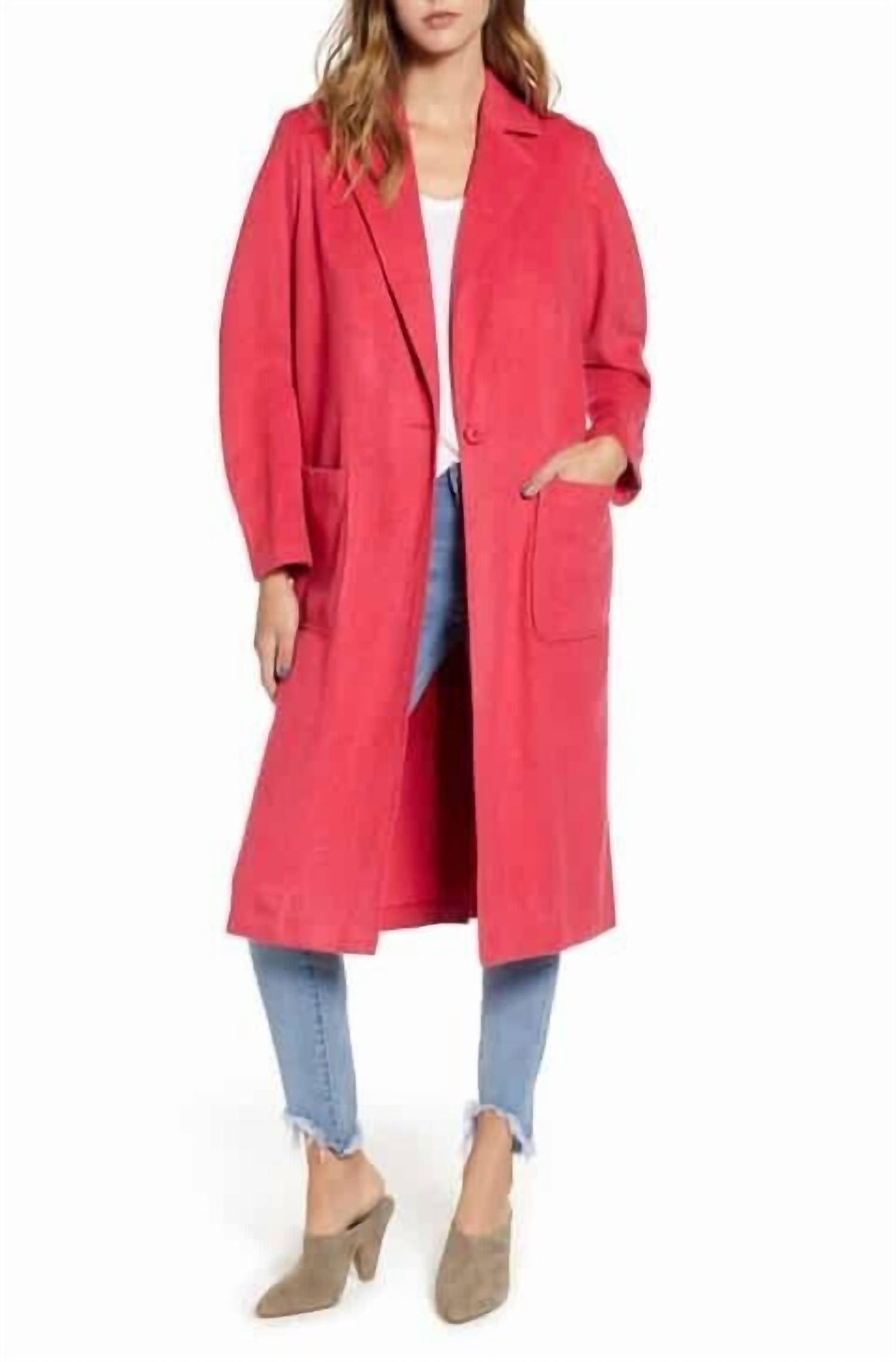 Leith - Single Button Belted Salmon Barbiecoro Oversized Jacket