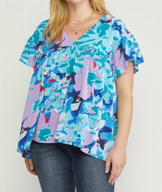 Entro - Floral Babydoll Ruffle Sleeve Top