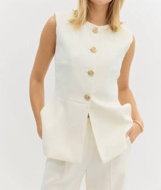 Entro - Sleeveless Gold Button Detail Top