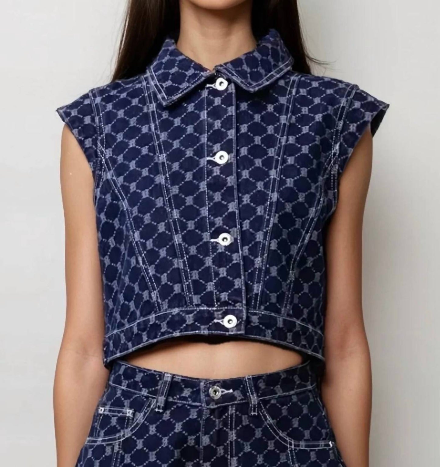 Amylynn - Denim Diamond Pattern Vest